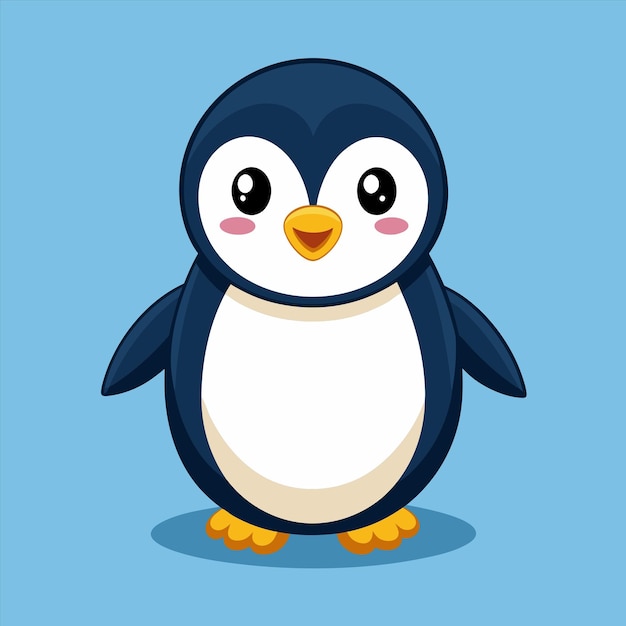 un fondo azul con un pingüino y un corazón blanco en la parte inferior