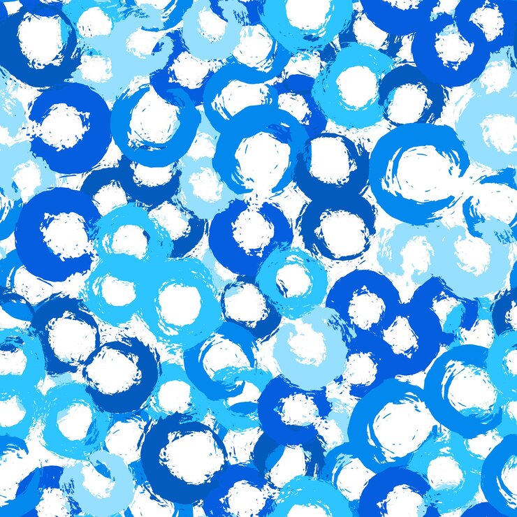 Vector fondo azul pintado a partir de círculos patrón sin costuras dibujado a mano decoración abstracta para papel tapiz impresión textil tela de moda trazos de pincel ilustración vectorial diseño grunge
