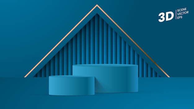 Vector un fondo azul con una pirámide de podios y una casa con techo en forma de triángulo.