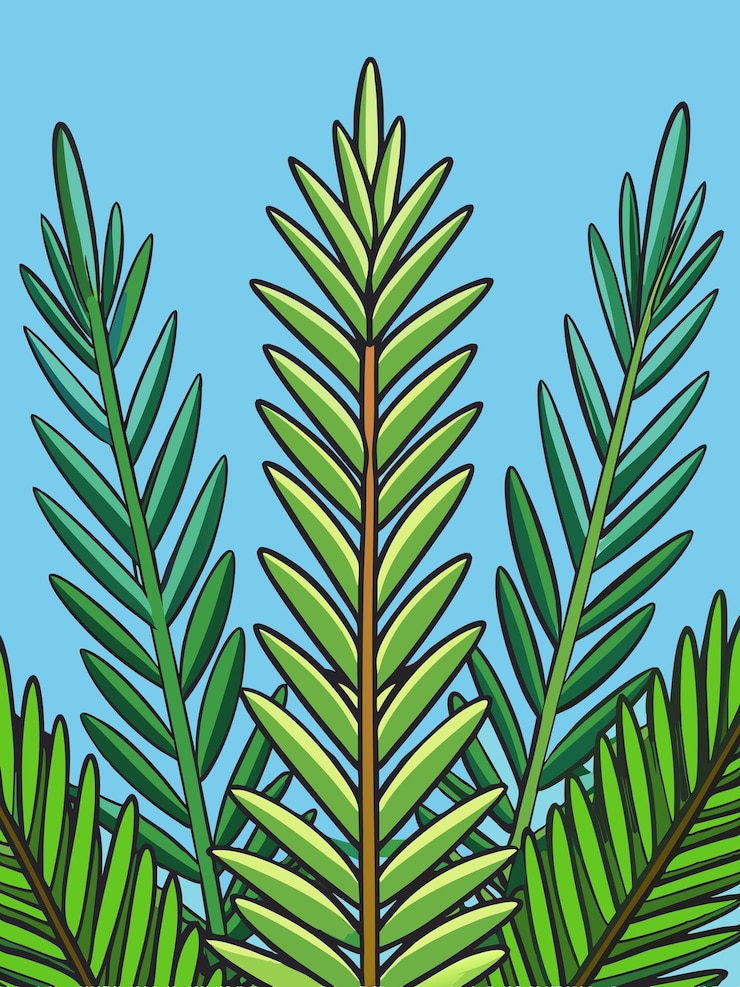 Vector un fondo azul con una planta verde y un cielo azul