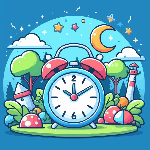 Vector un fondo azul con un reloj y las palabras s s en él