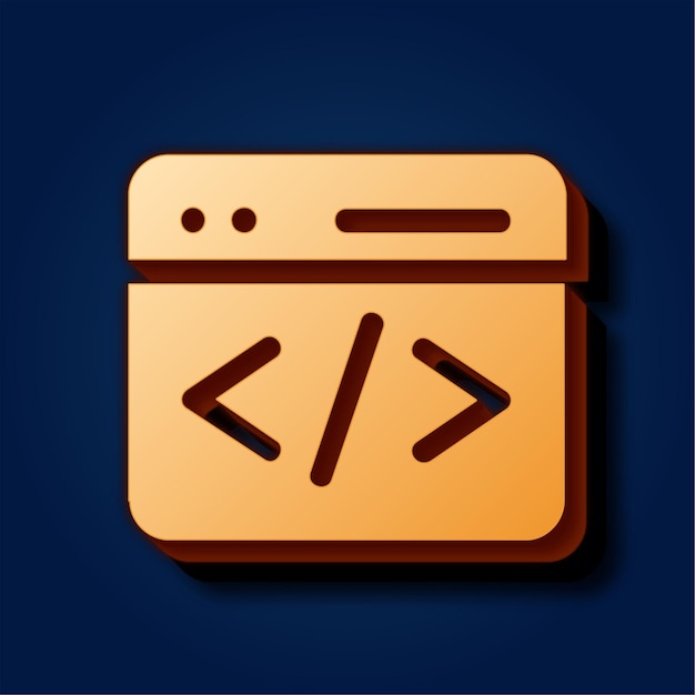 Fondo azul rico premium con un sofisticado icono de codificación dorada