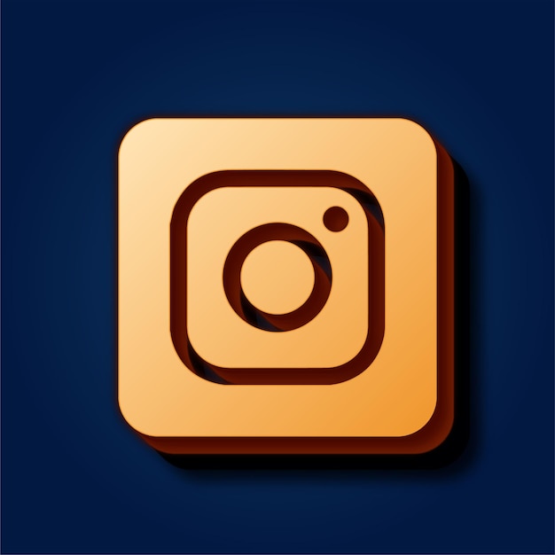 Fondo azul rico premium con un sofisticado icono de Instagram dorado
