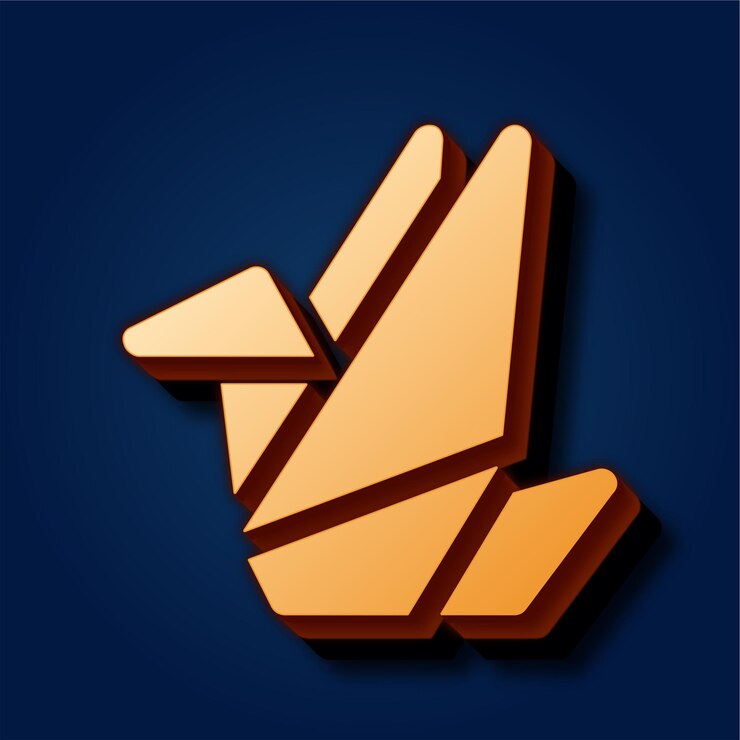 Vector fondo azul rico premium con un sofisticado ícono de origami dorado