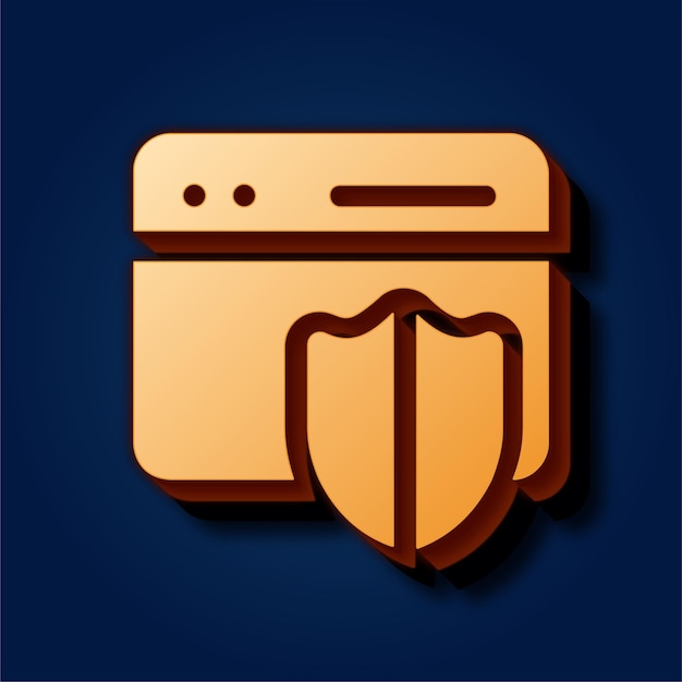 Fondo azul rico premium con un sofisticado icono de protección web dorado