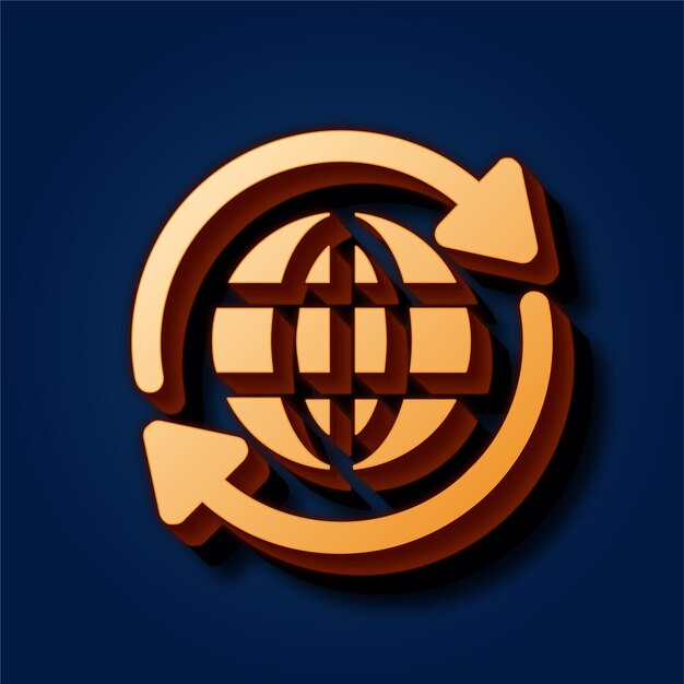 Fondo azul rico premium con un sofisticado icono de rotación global de oro