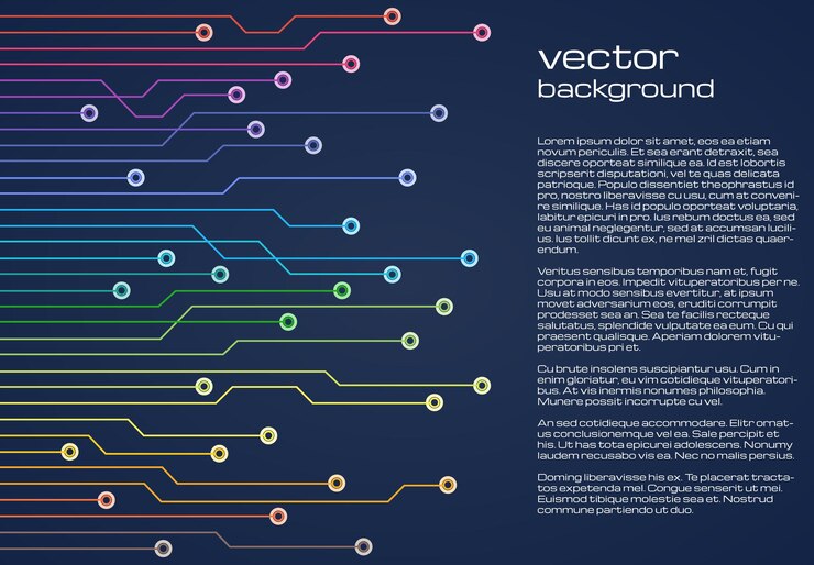 Vector fondo azul tecnológico abstracto con elementos coloridos del microchip. textura de fondo de placa de circuito. ilustración vectorial