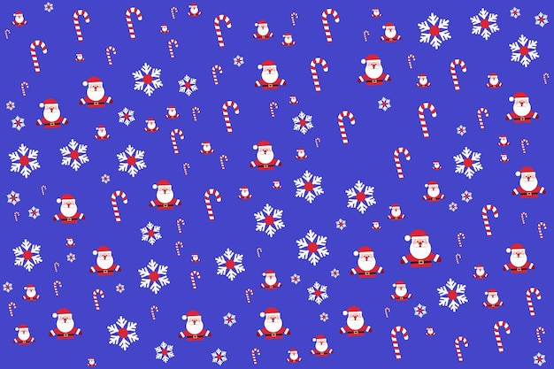 un fondo azul con un tema de Navidad y un sombrero de Santa con un montón de cañas de caramelo