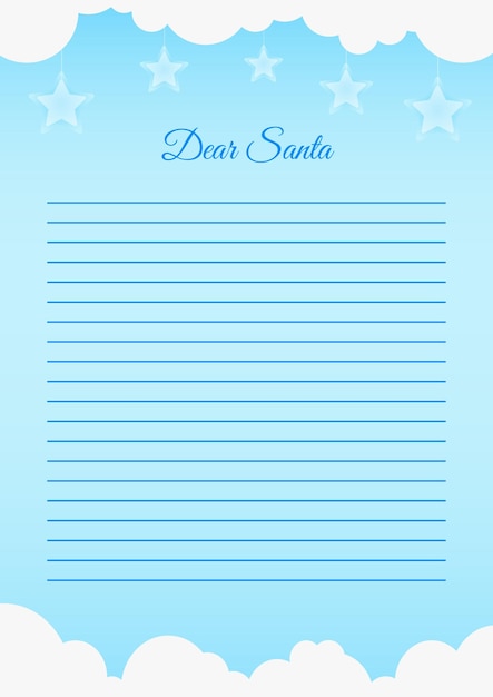 Fondo azul vacío con la inscripción querido santa para una carta a santa claus