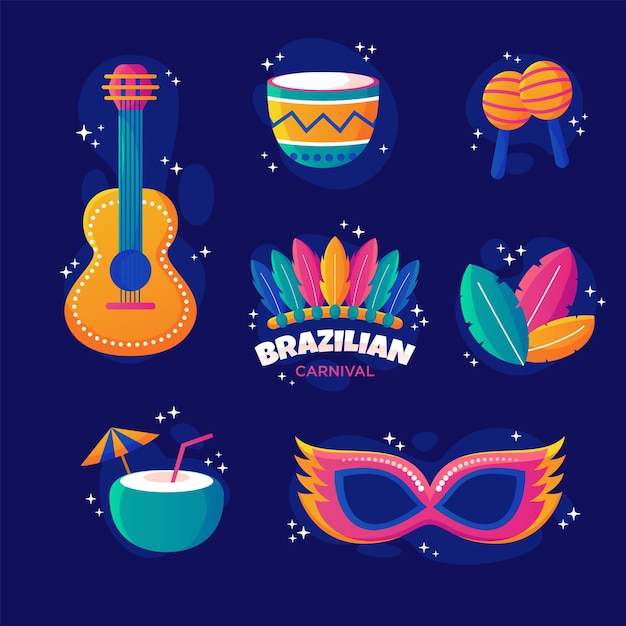 un fondo azul con varios logotipos, incluida una imagen de un carnaval