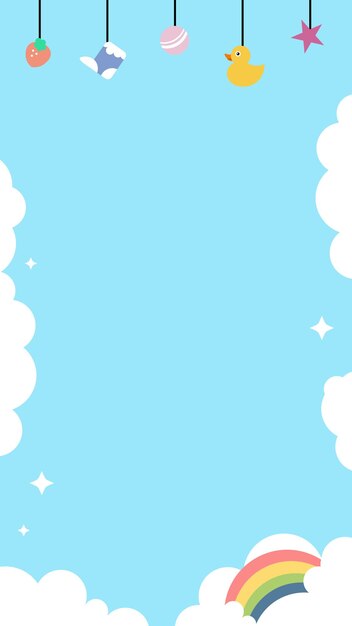 Fondo azul vectorial con decoración de colgador para bebés para niños