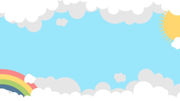 Fondo Azul Vectorial Con Decoración De Nubes, Arco Iris Y Sol