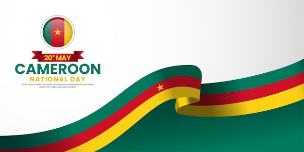 El fondo de la bandera del día nacional de Camerún con un diseño realista de bandera de cinta con un espacio en blanco