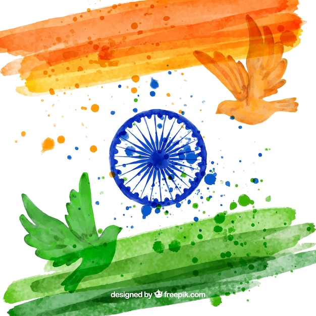 Vector fondo de bandera de india y palomas de acuarela