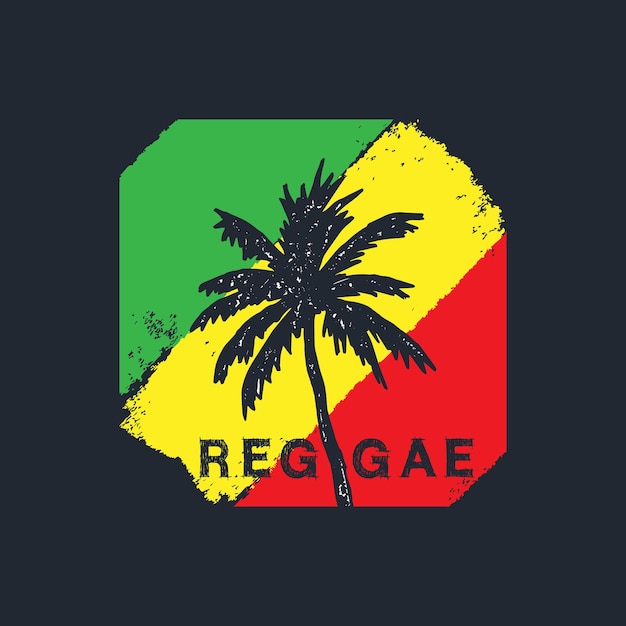 Vector fondo de bandera vectorial de reggae con palma dibujada a mano con textura grunge