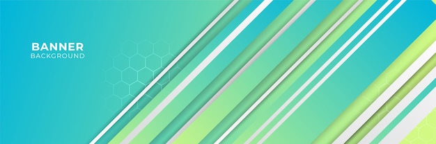 Fondo de banner ancho abstracto con formas geométricas, rayas, ondas y elementos digitales de tecnología