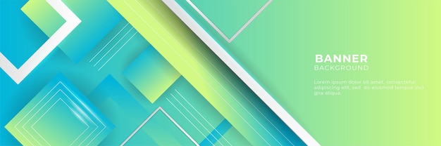 Fondo de banner ancho abstracto con formas geométricas, rayas, ondas y elementos digitales de tecnología