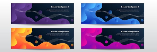 Fondo de banner ancho de onda colorida. Diseño de banner web, encabezado de plantilla para sitio. Conjunto de encabezado de sitio web abstracto