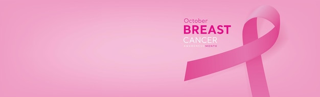 Fondo de banner de campaña de concientización sobre el cáncer de mama con cinta rosa