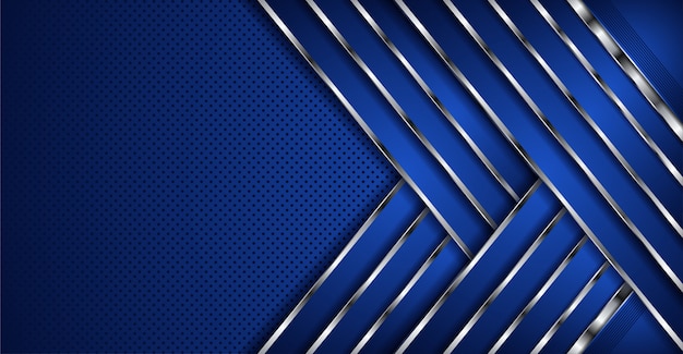 Fondo de banner de capas de superposición azul abstracto con línea plateada