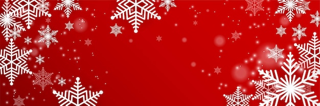Fondo de banner de copo de nieve de navidad rojo y blanco con espacio de texto