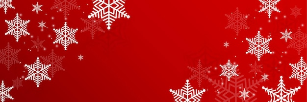 Fondo de banner de copo de nieve de navidad rojo y blanco con espacio de texto