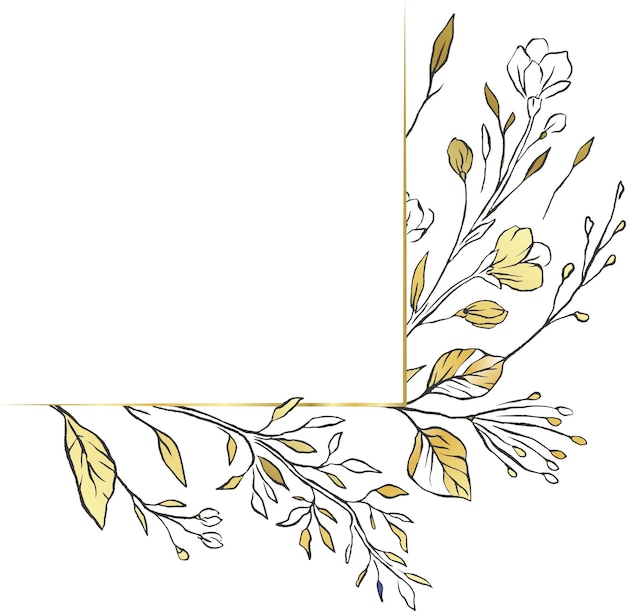 Fondo de banner de flor de naturaleza de línea de vector de esquina de oro floral