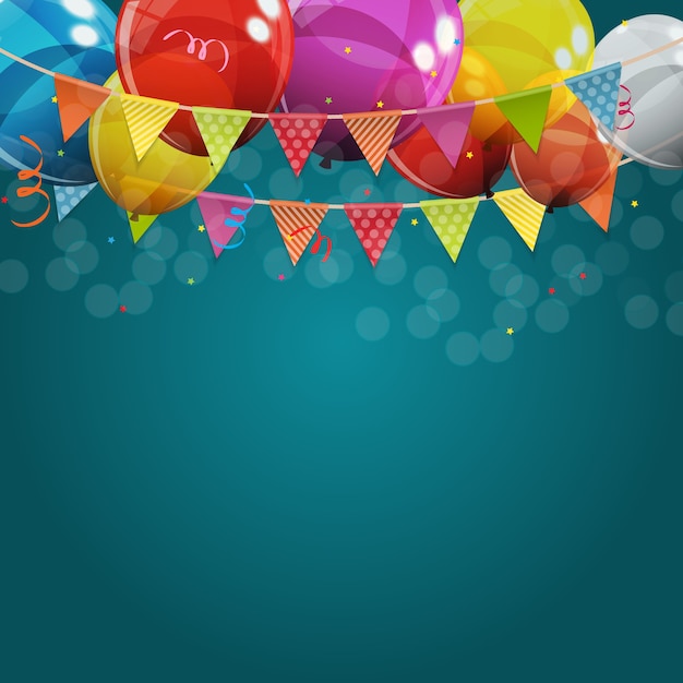 Vector fondo de banner de globos de feliz cumpleaños brillante de color