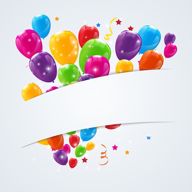 Fondo de banner de globos de feliz cumpleaños brillante de color