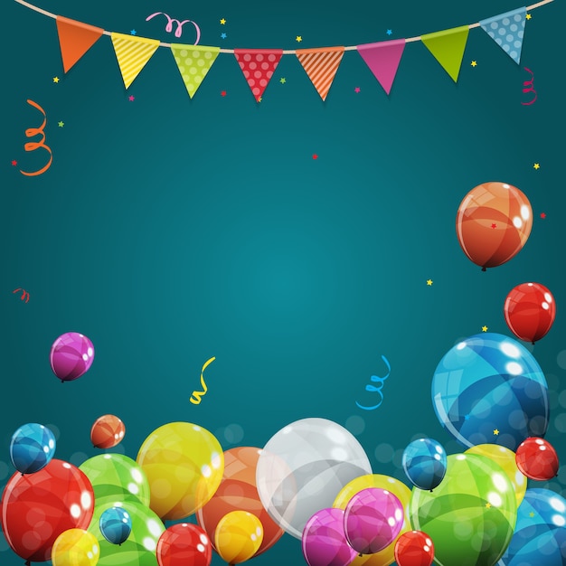 Fondo de banner de globos de feliz cumpleaños brillante de color