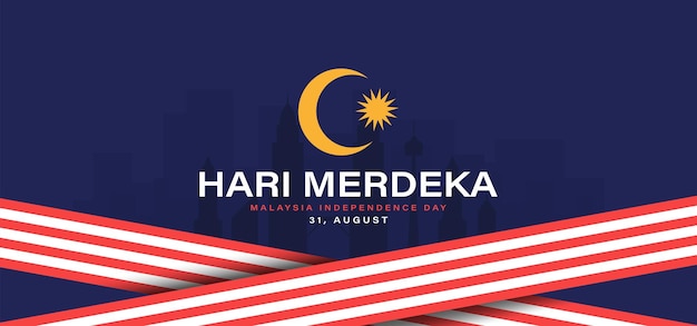Fondo de banner de hari merdeka para la celebración del día de la independencia de malasia