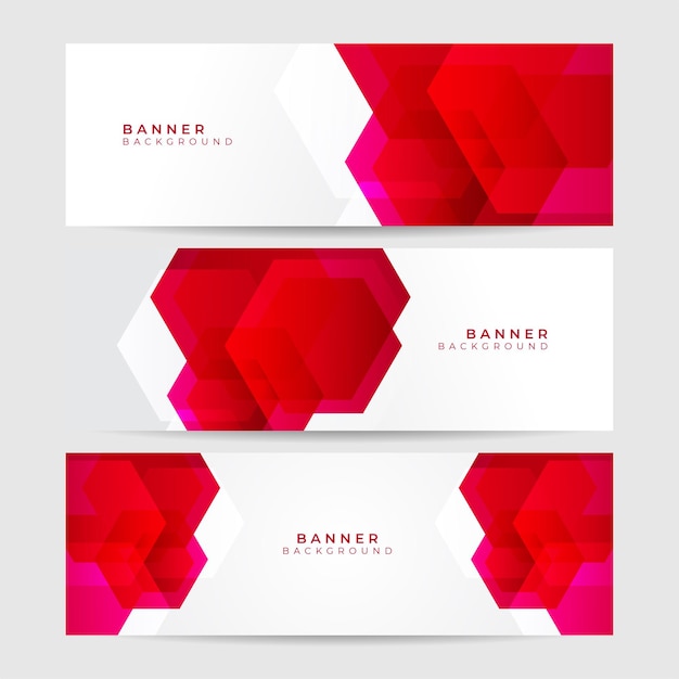Fondo de banner hexagonal rojo y blanco moderno. Plantilla de fondo de patrón de banner de diseño gráfico abstracto de vector.