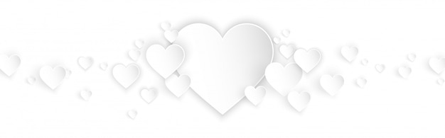 Fondo de banner horizontal con corazones blancos estilo de corte de papel