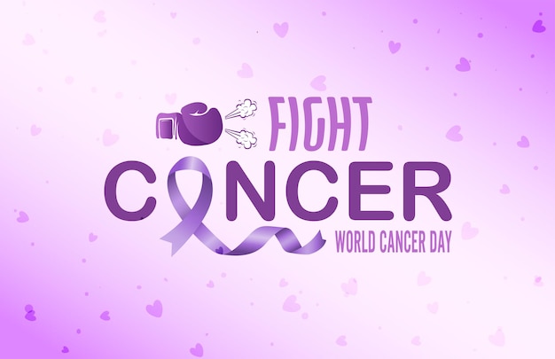 Fondo de banner horizontal del día mundial del cáncer degradado con cinta morada