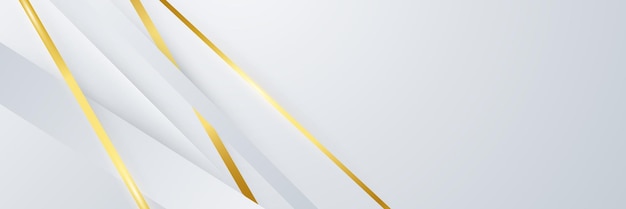 Fondo de banner de líneas blancas y doradas abstractas Fondo de oro blanco de forma geométrica abstracta con luz y sombra 3D en capas para diseño de presentación Plantilla de fondo de patrón de diseño vectorial