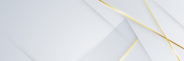 Fondo de banner de líneas blancas y doradas abstractas Fondo de oro blanco de forma geométrica abstracta con luz y sombra 3D en capas para diseño de presentación Plantilla de fondo de patrón de diseño vectorial