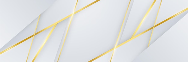 Fondo de banner de líneas blancas y doradas abstractas fondo de oro blanco de forma geométrica abstracta con luz y sombra 3d en capas para diseño de presentación plantilla de fondo de patrón de diseño vectorial