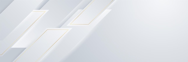 Fondo de banner de líneas blancas y doradas abstractas Fondo de oro blanco de forma geométrica abstracta con luz y sombra 3D en capas para diseño de presentación Plantilla de fondo de patrón de diseño vectorial