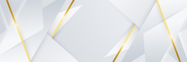 Fondo de banner de líneas blancas y doradas abstractas Fondo de oro blanco de forma geométrica abstracta con luz y sombra 3D en capas para diseño de presentación Plantilla de fondo de patrón de diseño vectorial