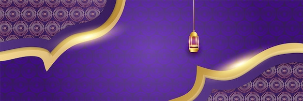 Fondo de banner de Ramadán Kareem con linterna de patrón islámico de luna Luna de oro y fondo de elementos islámicos de lujo abstracto