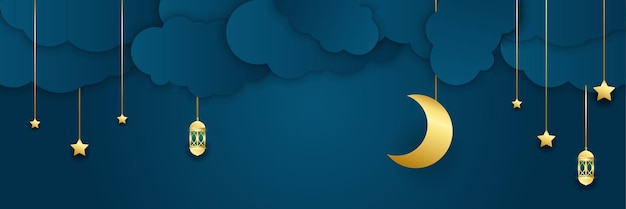 Vector fondo de banner de ramadán kareem plantillas de diseño de vacaciones islámicas de ramadán con letras dibujadas a mano de luna creciente dorada y mezquita ilustración vectorial