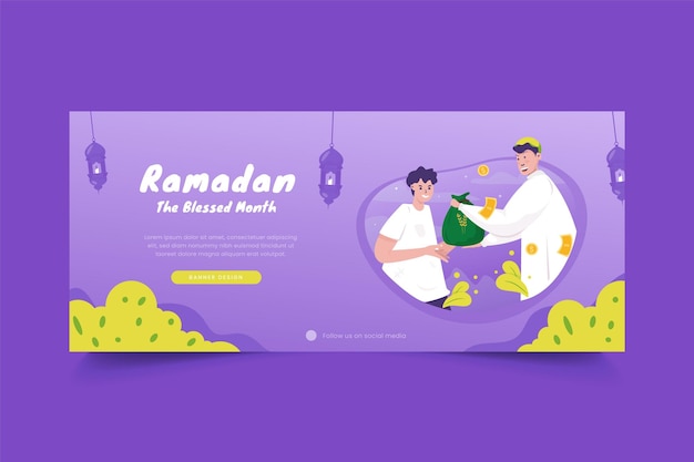 Fondo de banner de ramadán con un musulmán dando limosna con otro concepto