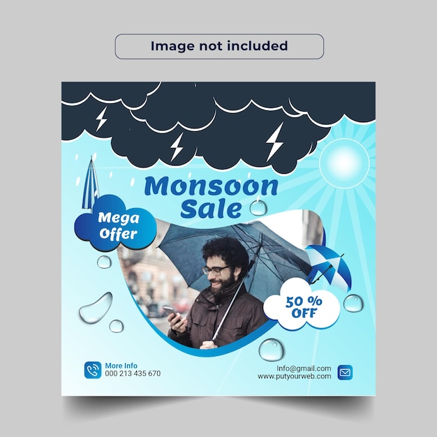 Fondo de banner de redes sociales de venta de temporada de monzón y diseño de publicación