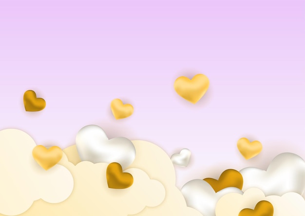 Fondo de banner de San Valentín de amor dorado con corazones. Diseño para días especiales, día de la mujer, día de San Valentín, cumpleaños, día de la madre, día del padre, Navidad, bodas y celebraciones de eventos.