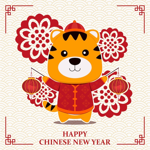 Vector fondo de banner de tigre de año nuevo chino