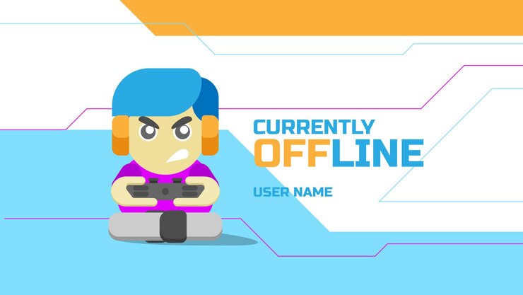 Vector fondo de banner de transmisión actualmente fuera de línea para streamer con lindo personaje de dibujos animados