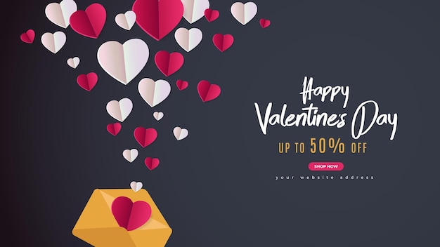 Fondo de banner de vector de feliz día de san valentín con forma de corazón y amor para marketing empresarial