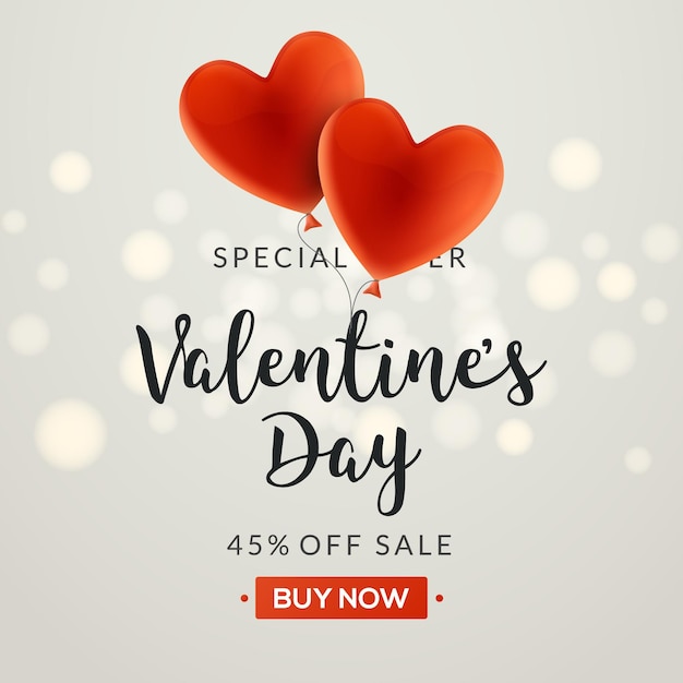 Fondo de banner de vector de venta de día de San Valentín con corazones. Plantilla de cartel de vacaciones de descuento de San Valentín para venta promocional.