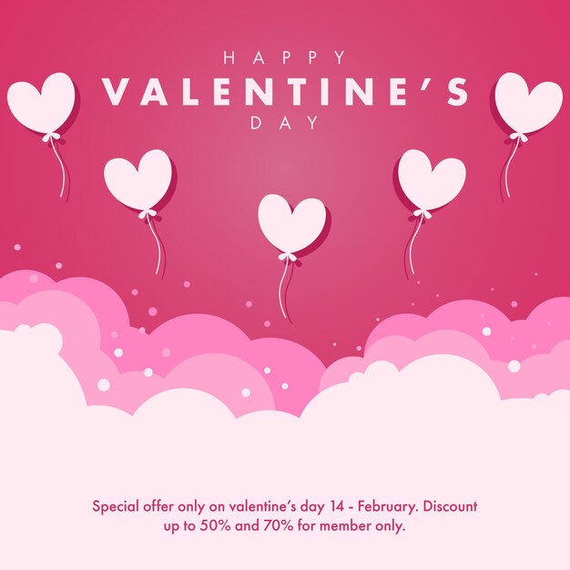 fondo de banner de venta de día de san valentín en diseño plano