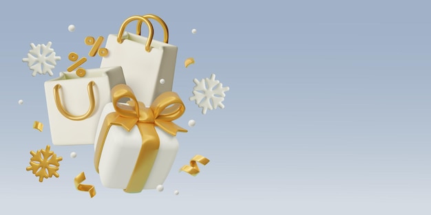 Fondo de banner de venta de invierno en 3D con espacio de copia y composición de objetos vectoriales tridimensionales